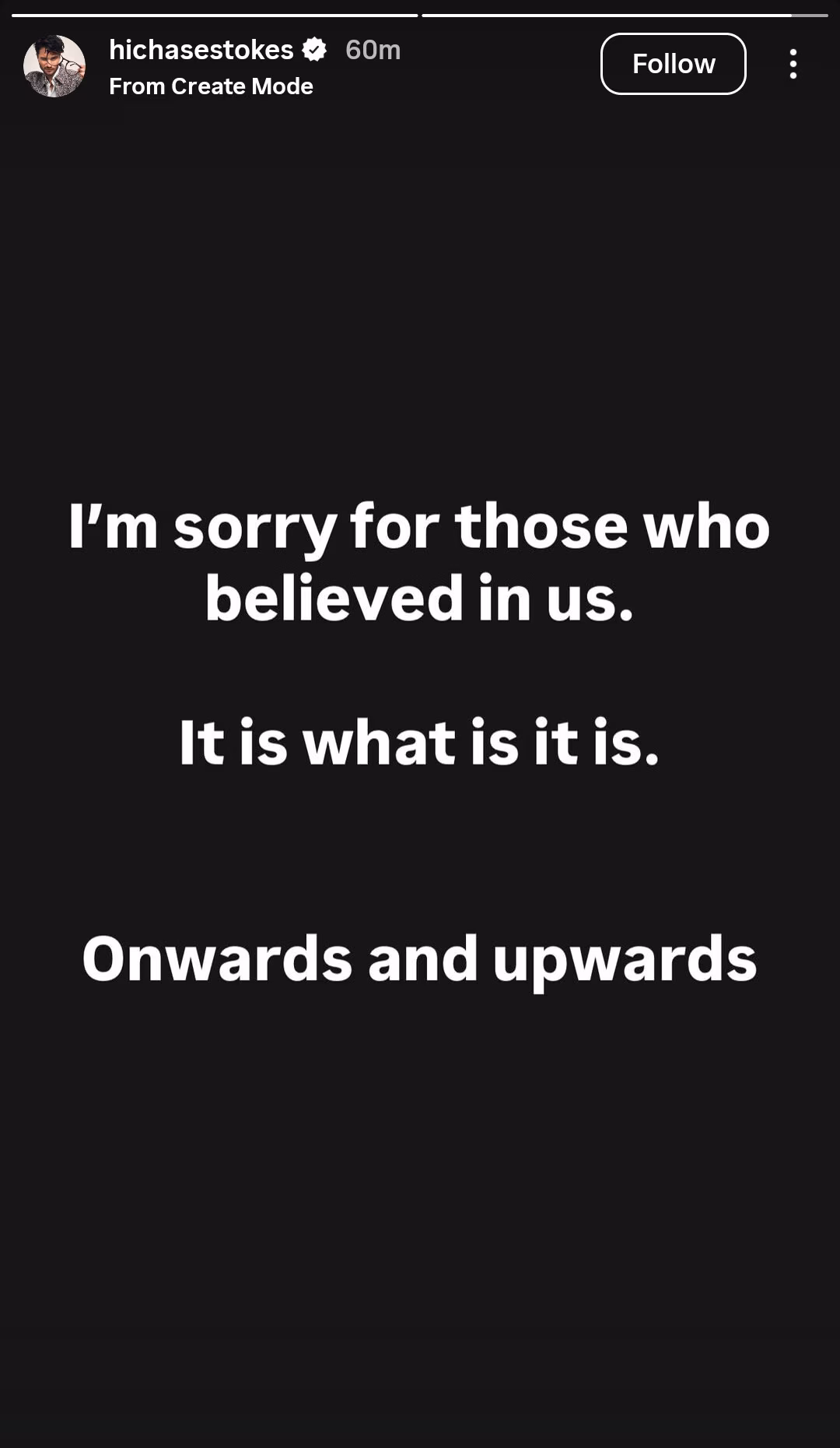 The first story posted by Chase Stokes on Thursday.(Instagram)