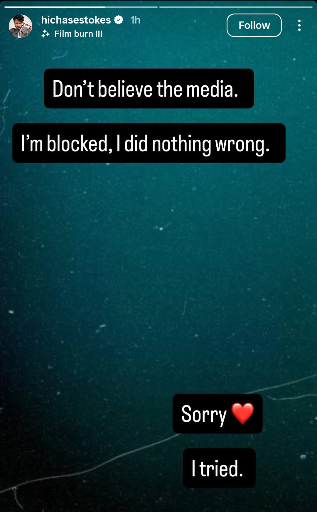 The first story shared by actor Chase Stokes.(Instagram)