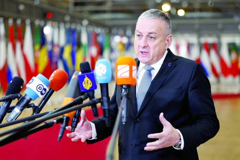 EU Commissioner for International Partnerships Jozef Sikela talks to journalists upon arrival ahead of a EU Foreign Affairs Council meeting at the EU headquarters in Brussels. — AFP