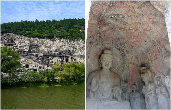 A Buddhist temple system carved into the rocks.