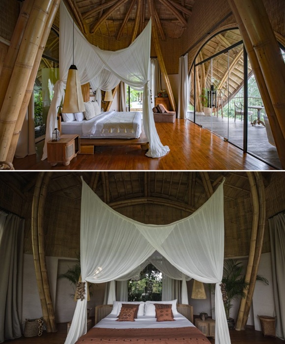 The bedroom occupies the central part of the Belalu Dome villa. The bedroom occupies the central part of the Belalu Dome villa.