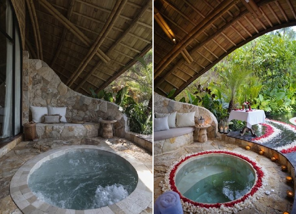 Romantic corner with a hot tub (Belalu Dome Villa). Romantic corner with a hot tub (Belalu Dome Villa).