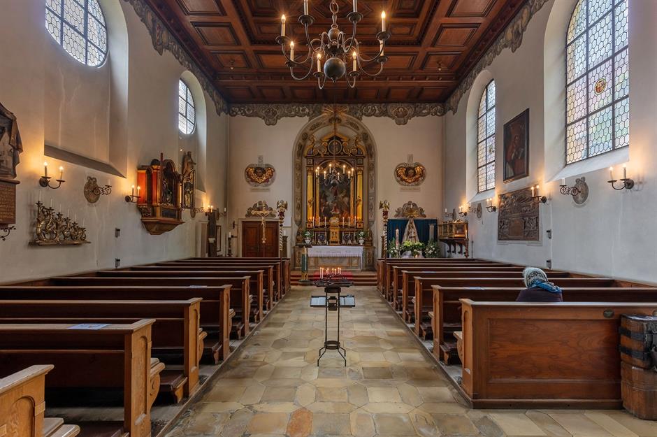 Restored interior of the temple with ancient relics. Restored interior of the temple with ancient relics.
